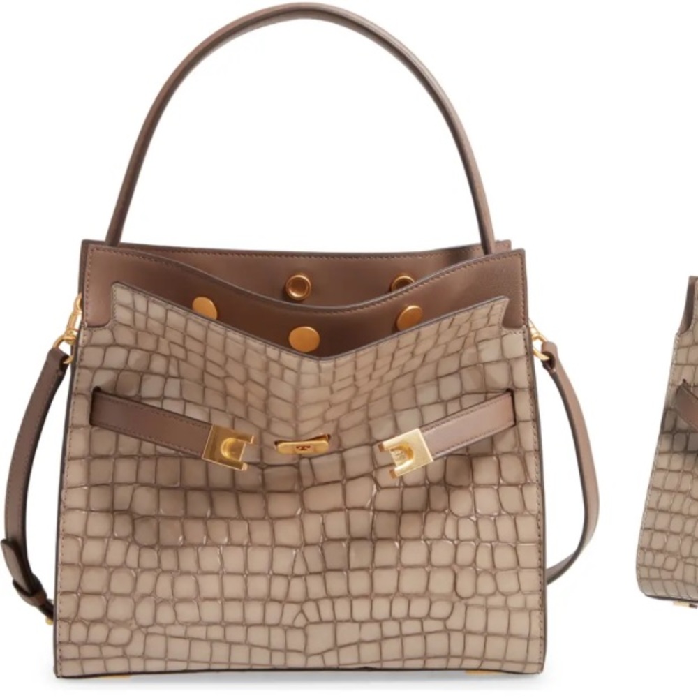 ISO Lee Radziwill Croc Embossed Leather Double Bag